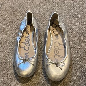Sam Edelman Silver Metallic Flats with Bow